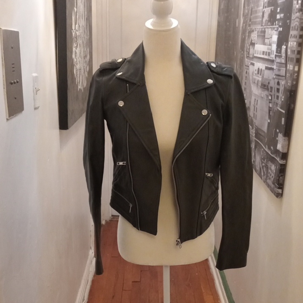 Maje Dark Leather Biker Jacket